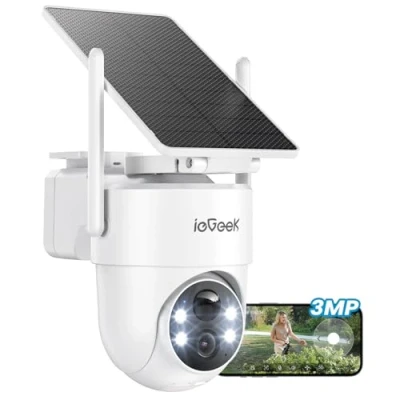 Immagine di ieGeek 2K Telecamera Wi Fi Esterno con Pannello Solare, Installazione Flessibile, 355P 90T, 5000 mAh, Rilevamento Umano PIR e Allarme, Visione Notturna a Colori, Audio Bidirezionale, IP65, S5