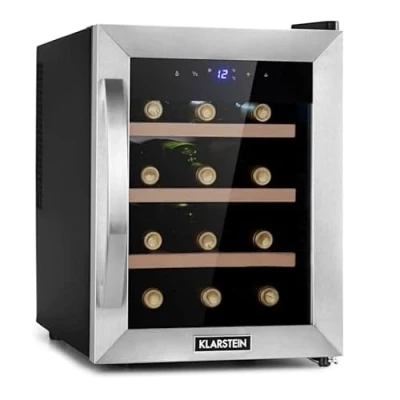 Immagine di KLARSTEIN Cantinetta Vino, Vino Refrigerata a Zona Singola per Interno/Esterni, Frigo Bar, Cantina con Vetrina, Mini Bar Protezione UV, Touch, 11 18C, 12 Bottiglie