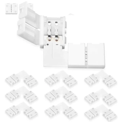 Immagine di UBRAVE Connettore Strip LED,10 Pcs 2 Pin con Clip Fissaggio L forma,Connettore a Nastro LED RGB 3528/2835 Raccordo Rapido per Luci di Striscia da 8mm,Saldatura gratuita,Connettori supportano