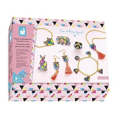 Immagine di Janod Set 7 Gioielli in Plastica Termoretraibile Geometrix Fai Da Te Les Ateliers Bijoux Attività Creativa per Bambini Abilità Manuali e Concentrazione Dagli 8 Anni, J07996
