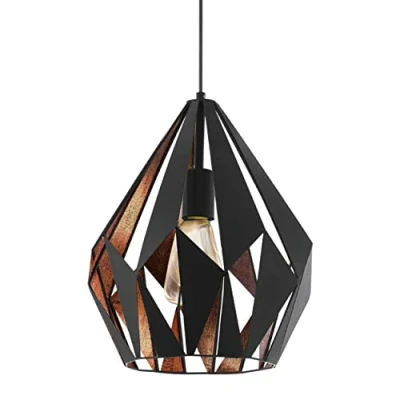 Immagine di EGLO lampada a sospensione Carlton 1, uno punto luce vintage, retrò in acciaio, nero, rame, attacco E27, diametro di 31 cm