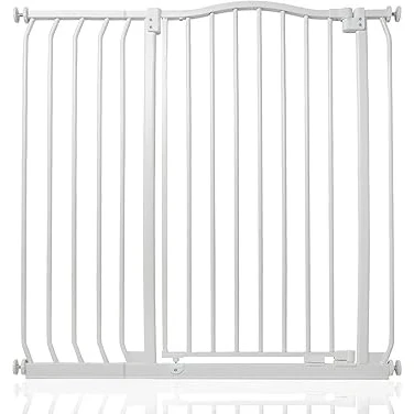 Immagine di Safetots Cancelletto di Sicurezza Extra Alto con Parte Superiore Incurvata, 98cm 107cm, Bianco Opaco, 100cm Altezza, Montaggio a Pressione per Scale, Barriera