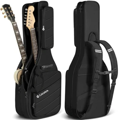 Immagine di CAHAYA Custodia per Chitarra Elettrica Doppia: Borsa 2 Chitarre Elettriche con Imbottitura di 18mm Adatto Stratocaster LesPaul Telecaster Spallacci Regolabili