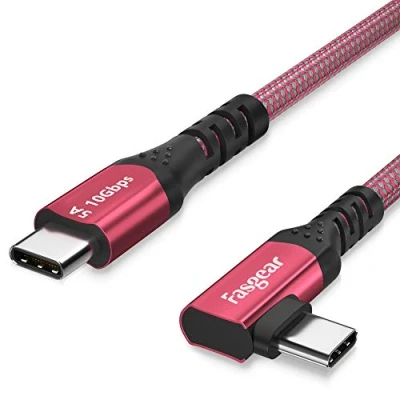 Immagine di Fasgear Cavo USB C da 100W con chip E Marker, 90 gradi 5A di alimentazione 3.1 Gen2 tipo a 10Gbps ricarica rapida dati compatibile per Pixel, MacBook, Pixelbook, S20 (2m,Rosso)
