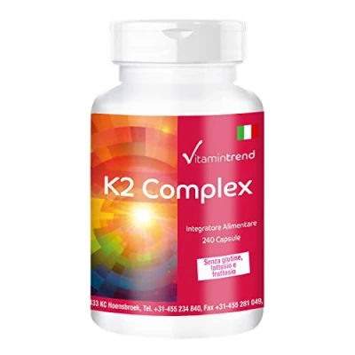 Immagine di Vitamina k2 mk7 Complex 1250mcg 240 Capsule Vegan Altamente dosato MK 4 e 7 Vitamintrend®