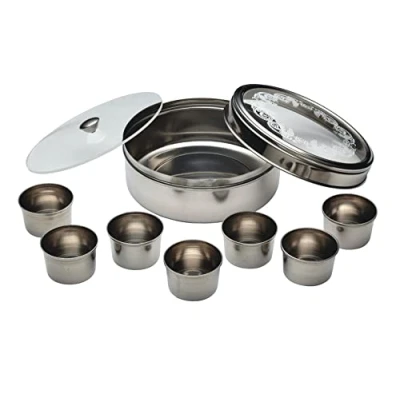 Immagine di KitchenCraft World of Flavours Masala Dabba Set portaspezie con 7 contenitori e doppio coperchio