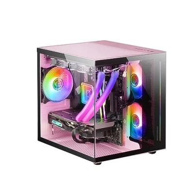 Immagine di Mars Gaming MC VIEW, Case Mini Tower Micro ATX, Vetro Temperato a 90 Senza Cornice, Struttura Modulare Doppia Camera, Supporto Completo per il Raffreddamento Liquido, Rosa