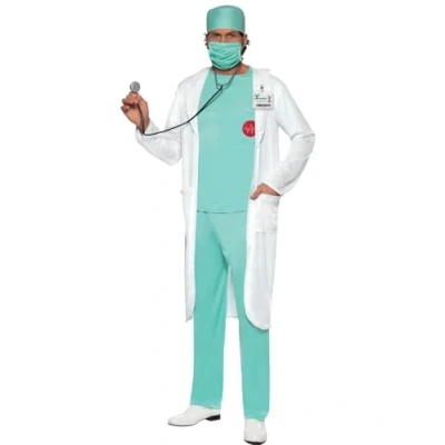 Immagine di Smiffys Costume da dottore, bianco,con parte superiore, pantaloni, cappello, maschera, mantello, tag con il nome trasparente