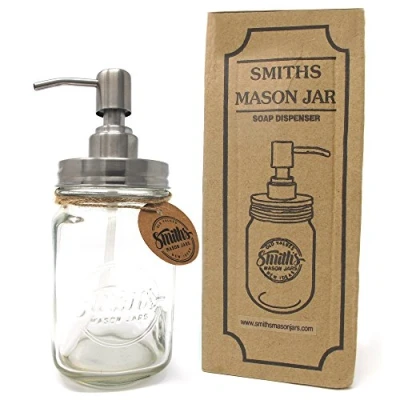 Immagine di Smith&#039;s Mason Jars 17oz o 500ml Dispenser ricaricabile di sapone liquido a mano con pompa liquida in acciaio inossidabile per il bagno, controsoffitto, cucina, lavanderia BPA Free e Eco Friendly