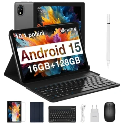 Immagine di DOOGEE U10 Android 15 Tablet 10 Pollici, 16GB RAM+128GB ROM (TF 2TB), WiFi 6, Supporto Widevine L1/5060mAh/8MP+5MP, con Tastiera e Mouse Grigio