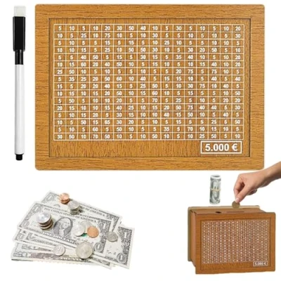 Immagine di Salvadanaio in legno,Salvadanaio con Contatore,Salvadanaio Nummer Obiettivo,Salvadanaio Riutilizzabile,per Aiutare i Bambini a Costruire L&#039;abitudine al Risparmi (C)