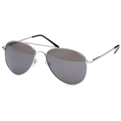 Immagine di styleBREAKER Occhiali da sole unisex aviatore Lenti in policarbonato, montatura metallo con cerniera a molla 09020037, colore:Montatura Argento/Vetro Grigio colorato