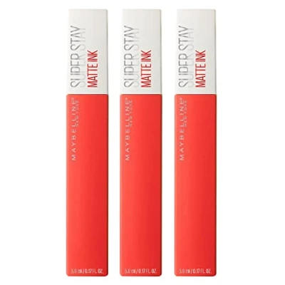 Immagine di Maybelline New York SuperStay Matte Ink Tinta Labbra Risultato Coprente e Uniforme con Applicatore a Punta Colore 25 Heroine Lunga Durata 16h 3 Rossetti