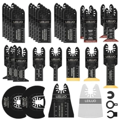 Immagine di LEILUO Set di 34 accessori oscillanti per attrezzi multiuso chiodi in legno, universali con borsa portaoggetti, compatibili DeWalt, Makita, Dremel e altro ancora