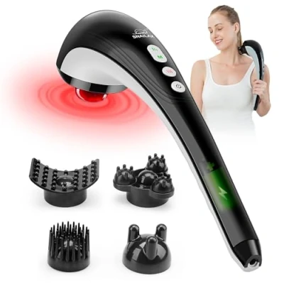 Immagine di SNAILAX,Massaggiatore per tessuti profondi con riscaldamento, portatile, ricaricabile, senza fili, a percussione elettrica, massaggiatore muscoli, collo, spalle, polpaccio, sollievo dal dolore