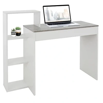 Immagine di ML Design Scrivania per Computer PC Laptop con 3 Ripiani 110 x 72 40 cm Tavolo da Lavoro Casa Ufficio Studio Sistema 2 in 1 Piano Legno Bianco/Grigio Scrittoio Postazione di