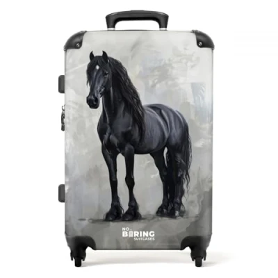Immagine di NoBoringSuitcases.com Valigia Bambini, Grande, Trolley Bambina, Per Serratura TSA, Bimba, Grande 23 kg (67 cm 72 L), (Cavallo nero Grigio)