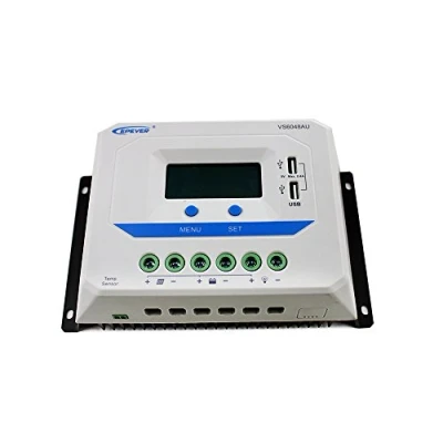 Immagine di Regolatore di carica solare EPEVER PWM ViewStar serie VS AU 10 60A, 12V/24/36/48VDC con display LCD e 2 porte USB, messa a terra positiva comune