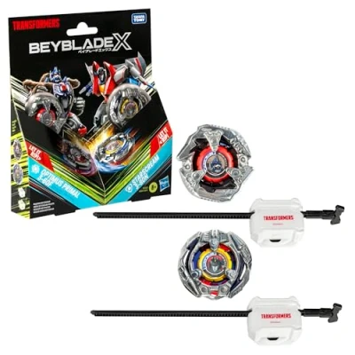 Immagine di Beyblade X in collaborazione con Transformers, Optimus Primal 3 60F vs. Starscream 80N, confezione multipla 2 trottole e lanciatori, da battaglia per bambini bambine di 8 anni