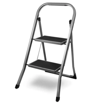 Immagine di siwitec Scaletta pieghevole in acciaio con 2 gradini, antracite, piccola scala tappetini antiscivolo, portata 150 kg, certificazione TÜV/GS