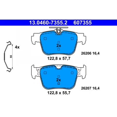 Immagine di ATE 13.0460 7355.2 Kit pastiglie freno Non predisposto per contatto segnalazione usura, senza usura con accessori