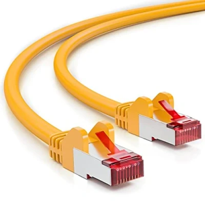 Immagine di deleyCON 3,0m Cavo Patch CAT6 S/FTP PIMF Schermatura CAT 6 RJ45 di Rete Ethernet LAN Router DSL Switch Modem Giallo