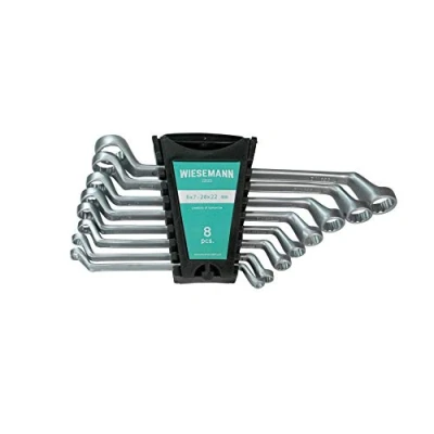 Immagine di Set di 8 chiavi con doppio anello 6 22 mm I WIESEMANN 1893 kit per viti DIN 838 piegate inserite nel supporto 81260