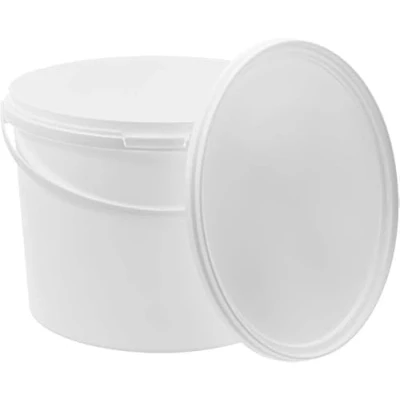 Immagine di BenBow Secchio con coperchio 10l bianco 100x 10 litri sicuro per gli alimenti, stabile, ermetico, a prova di perdite, inodore contenitore plastica, manico vuoto