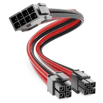 Immagine di deleyCON Cavo di Alimentazione EPS CPU Processore 4+4 Pin Interno 30 cm 18 AWG PSU Mainboard Scheda Madre PC Computer Alimentatore Nylon Elettrica Presa su Spina Nero Rosso