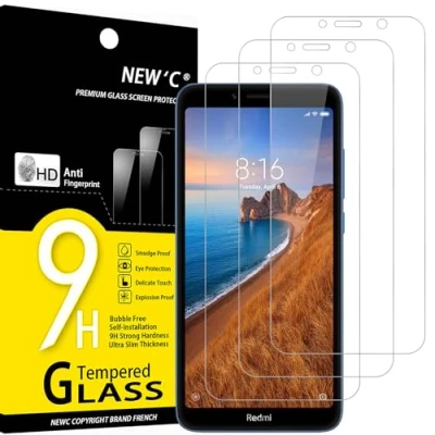 Immagine di NEW&#039;C 3 Pezzi, Vetro Temperato per Xiaomi Redmi 7A, Pellicola Prottetiva Anti Graffio, Impronte, Senza Bolle, Durezza 9H, 0,33mm Ultra Trasparente, Resistente