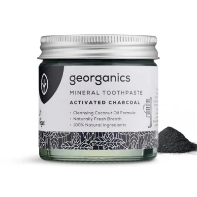 Immagine di Georganics Mineral Rich Teeth Whitening Toothpaste Vegan and Fluoride free Activated Charcoal 60ml