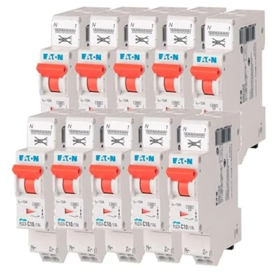 Immagine di EATON 109128 PLGC4 C10/1N DISJONTTORE MODULAARE PH/N Bianco MANETTA ARANCIONE 1P+N / 10A Curva C Connessione diretta senza viti 10 interruttori