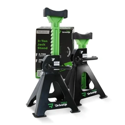 Immagine di DRIVEUPTOOLS Cavalletti Auto 3T con Tampone in Gomma Set di 2 Stabilizzatori Altezza Sollevamento 28 42 cm Supporto 3 Tonnellate (6600 lbs) per Assi (x2)