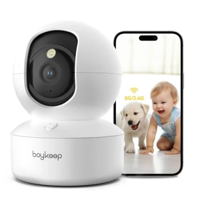 Immagine di BoyKeep 2K Telecamera Wi Fi Interno, Videocamera Sorveglianza Interno Wifi, per Cani, Gatti, Neonati, Audio Bidirezionale, Visione Notturna, Rilevamento del Movimento, 5G/2.4GHz K30