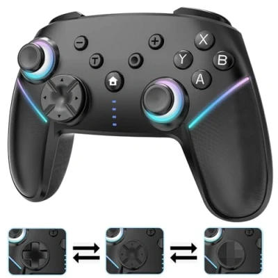 Immagine di Cehensy Controller per Switch/Lite/OLED/PC,Controller Switch con LED RGB a 9 Colori, Batteria da 950 mAh, 6 Axis Gyro,Doppia Vibrazione,Turbo,Wireless Pro Joystick Gamepad,Nero