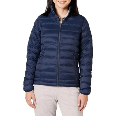 Immagine di Amazon Essentials Piumino Leggero a Maniche Lunghe Resistente all&#039;Acqua Ripiegabile (Disponibile in Taglie Forti) Donna, Blu Marino, XL Plus