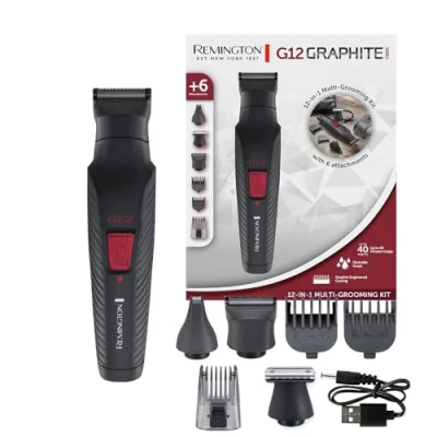 Immagine di Remington Tagliacapelli e Rasoi per Barba, uomo (Kit di Cura 12 in 1, 6 Accessori, Trimmer Viso, Precisione, Naso, Orecchie Sopracciglia, Rivestimento Grafite, Lame Autoaffilanti) G12 PG2120