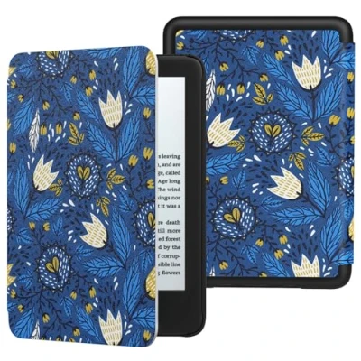 Immagine di MoKo Custodia Compatibile con 6&quot; Nuovo Kindle 11a Generazione 2024/2022 &amp; Versione Internazionale, Cover Leggera Auto Sveglia/Sonno per 2024 Gen e Reader, Tulipano Blu