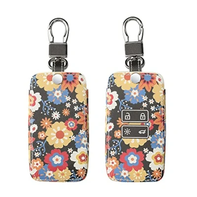 Immagine di kwmobile Coprichiave Compatibile con Renault 4 tasti Smart Key (solo Keyless Go) Cover Chiave Guscio Protettivo Copri Telecomando Auto Similpelle Fiore Vintage