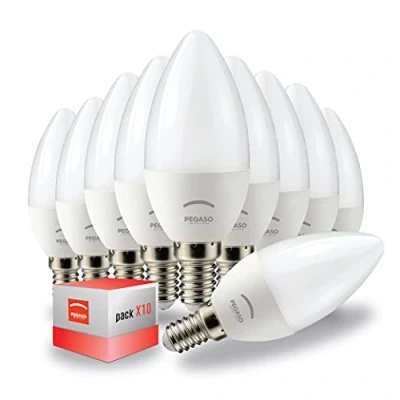 Immagine di PEGASO SET di 10 LAMPADINE LED E14 CANDELA BIANCA 5W EQUIVALENTI A 35W DELLA LAMPADINA TRADIZIONALE LUCE FREDDA 6000K 360 LUMEN
