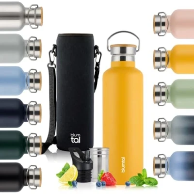 Immagine di Blumtal thermos 500ml bottiglia a doppia parete in acciaio inox isolata priva di BPA Giallo