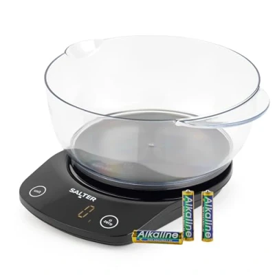 Immagine di Salter 1074 BKDR Bilancia elettronica digitale da cucina, recipiente di miscelazione 1,8L con labbro antigoccia, pesare alimenti e liquidi, funzione Zero Add/Weigh in sistema metrico/imperiale