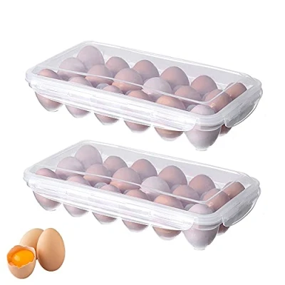 Immagine di YUMUN 2 Pezzi Contenitore per Uova, Vassoio Portaoggetti Scatola Porta Custodia in plastica con Coperchio, 18 Griglie, Conservare Le Uova (Trasparente)