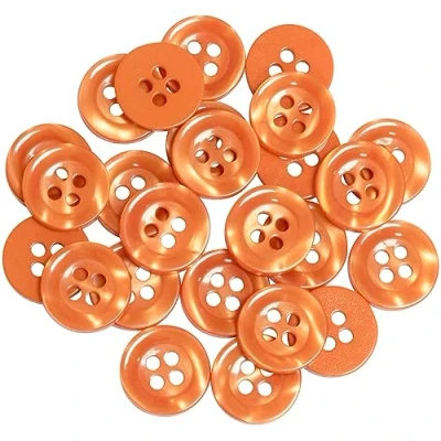 Immagine di AERZETIX C67920 Set di 25 Bottoni per cucire rotondi Ø11.5x2.2mm a 4 fori 18L L18 con bordo colore arancione scuro in plastica apertura 1.8mm moda merceria cucito abbigliamento decorazione