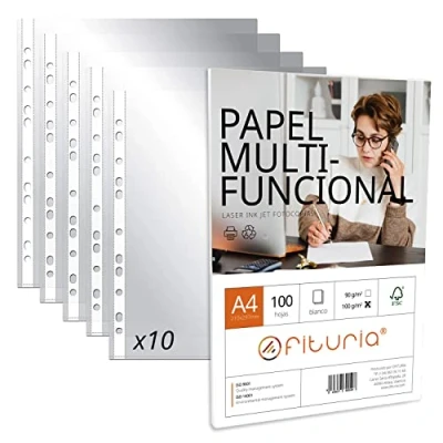 Immagine di Buste Plastica A4 Trasparenti, Confezione Multiforo per Fogli + da 100 90gr Multiuso Ofituria (10 100gr)