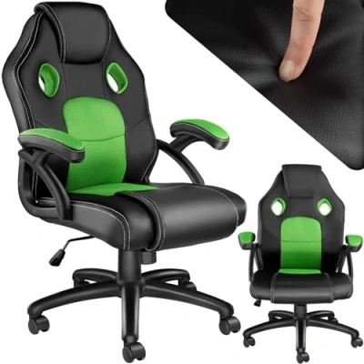 Immagine di TecTake® Sedia da Ufficio Ergonomica, Scrivania con Rotazione 360, Imbottitura Confortevole, Rivestimento Similpelle, Poltrona Gaming Altezza Regolabile, 5 Rotelle Doppie Nero/Verde