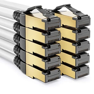 Immagine di deleyCON 10x 2m CAT8.1 Cavo di Collegamento Rete Dati S/FTP PIMF 2000MHz 40Gbit RJ45 LAN DSL CAT.8 Ethernet Connettore Bianco