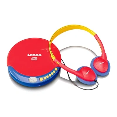 Immagine di Lenco CD 021 lettore per bambini portatile Discman cuffie con limite di volume legge R/RW batteria integrata cavo ricarica rosso/blu