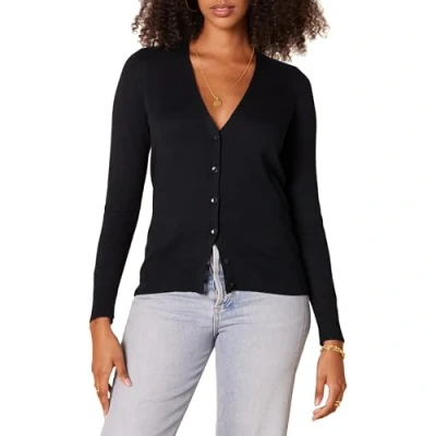 Immagine di Amazon Essentials Cardigan Leggero Girocollo (Disponibile in Taglie Forti) Donna, Nero, 4XL Plus