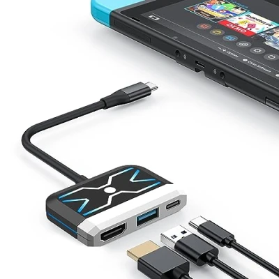 Immagine di Switch Dock per Nintendo OLED, 3 in 1 TV Adattatore con 4K HDMI, USB 3.0 Port, Type C 65W PD, Portable Docking Station Travel Switch/Switch